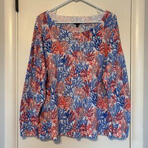 Talbots Women's Plus Lightweight L/S Coral Reef Scoop-Neck Sweater Top 2X